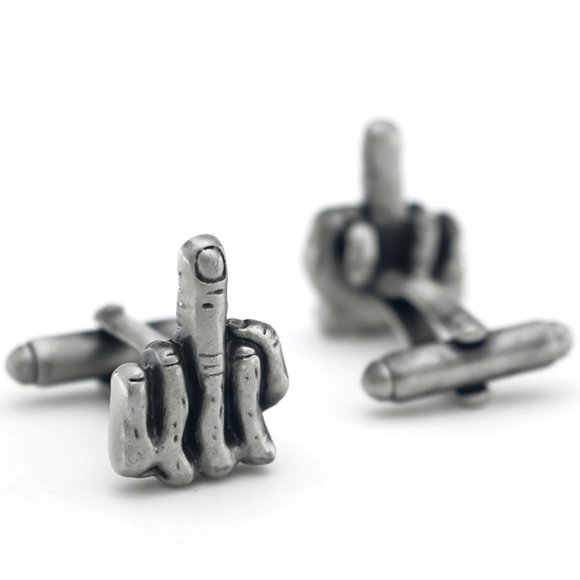 Iconic Johnny Cash flipping the Bird Gun Metal finish Cufflinks NEW - Picture 2 of 3